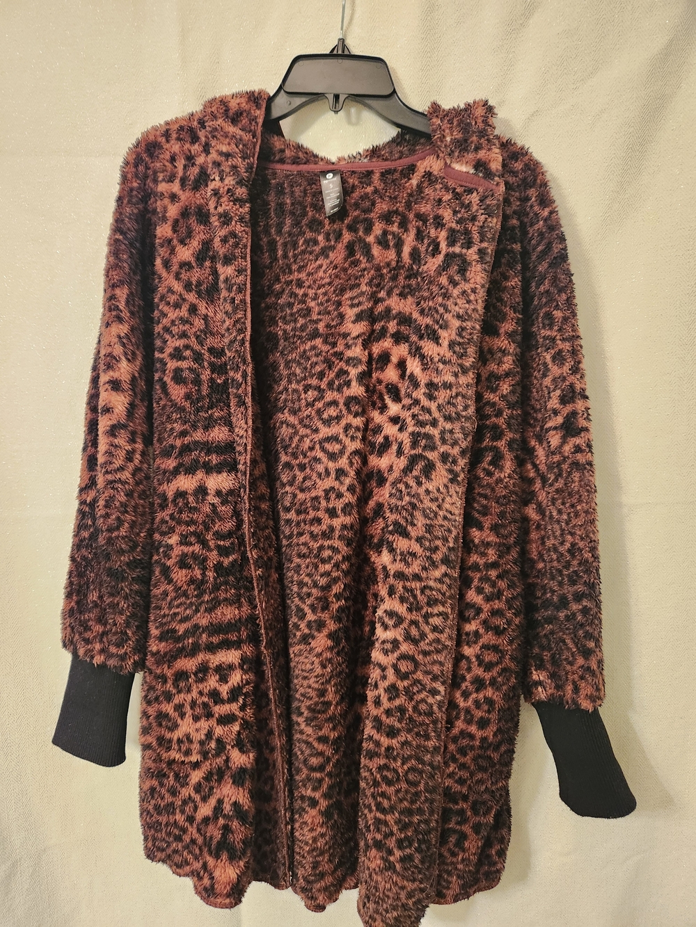 90 Degree By Reflex Rust and Black Leopard Teddy Jacket